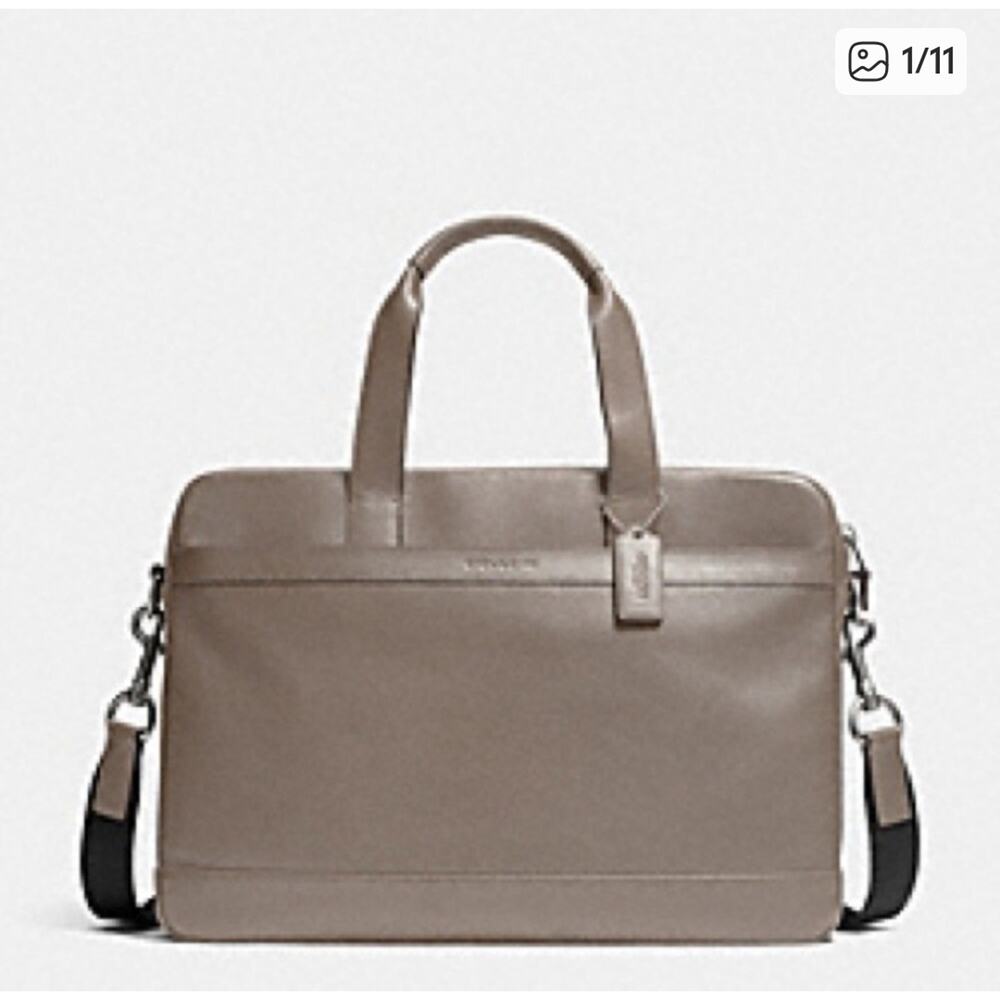 Coach Hudson Leather Briefcase in Fog Style  F71561 Career Old Money Work Unisex